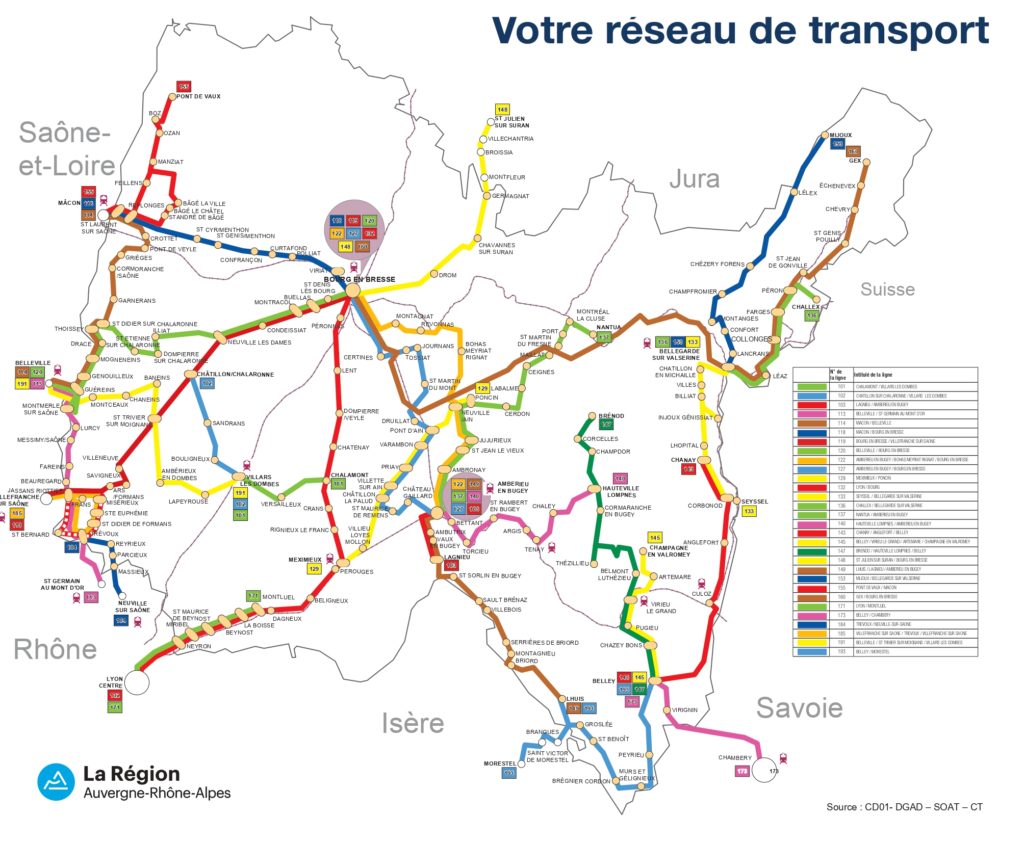 plan du réseau de car de l'Ain